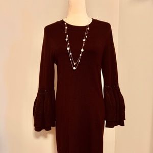Deep plum bell sleeve sweater dress